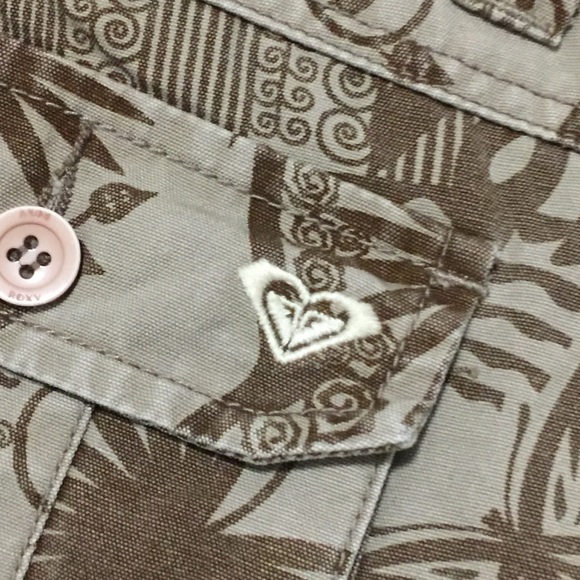 ROXY SURFWEAR SHORTS sz 10 tropical print green olive pockets streetwear - Picture 9 of 14